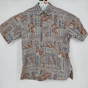 Cooke Street Hawaiian Shirt Mens Medium Reverse Print Tropical Leaves‎ Tiki